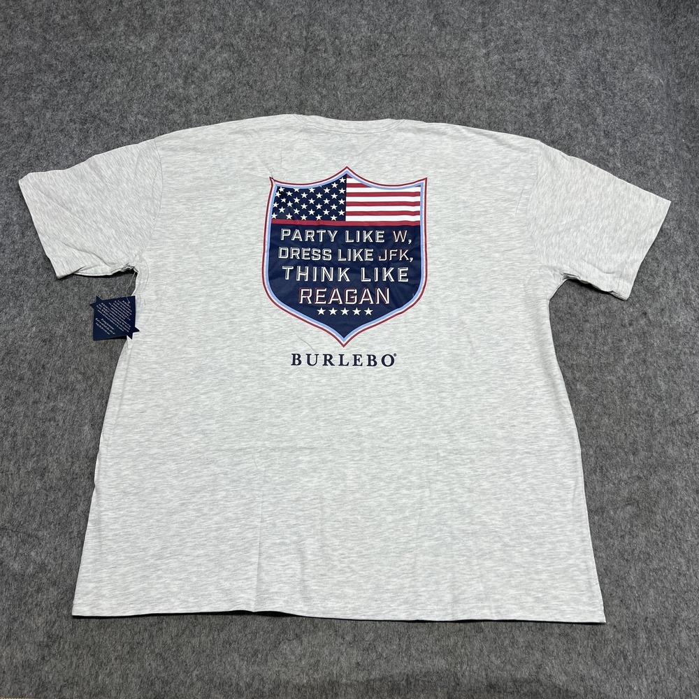 Burlebo Shirt Mens 2XL Gray Party Like W Reagan JFK Flag Pocket Tee USA ./.1